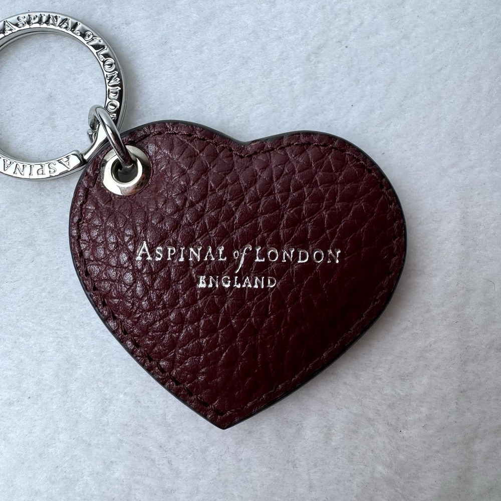 Aspinal Of London England Heart Keychain Red Leather Key Ring Charm - Picture 2 of 7